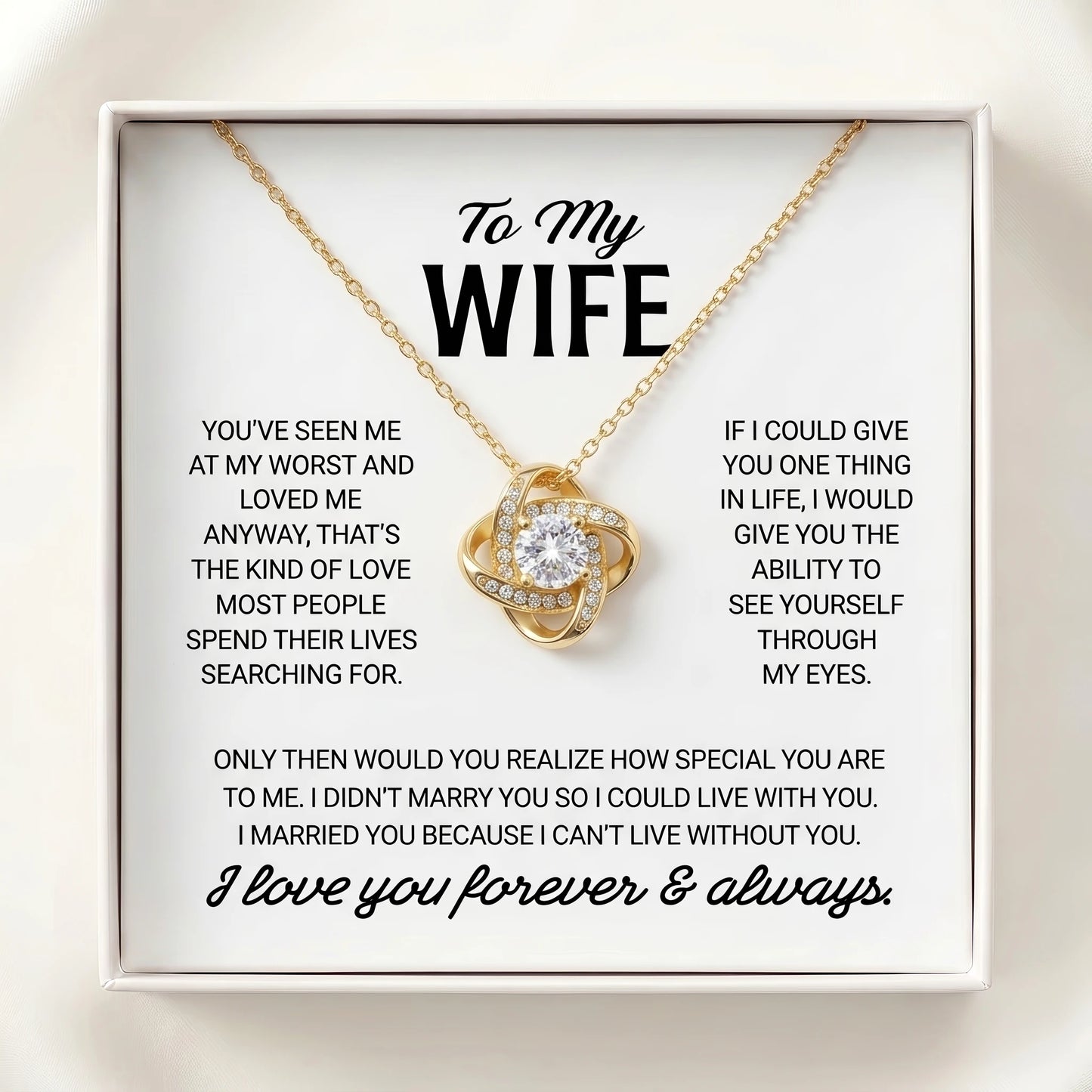 "To My Wife" Love Knot Necklace – Romantic Anniversary, Birthday & Just-Because Gift for Her from Husband