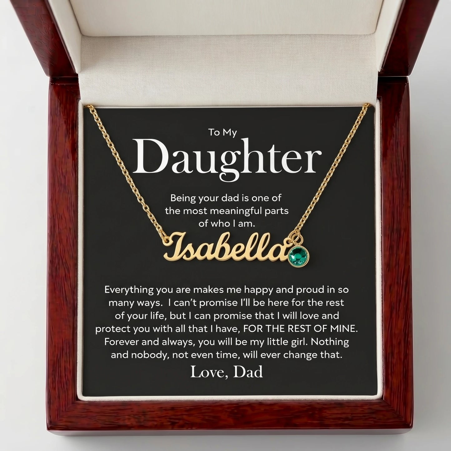 "To My Daughter, Forever My Little Girl" Custom Name Necklace with Birthstone – Meaningful Gift from Dad