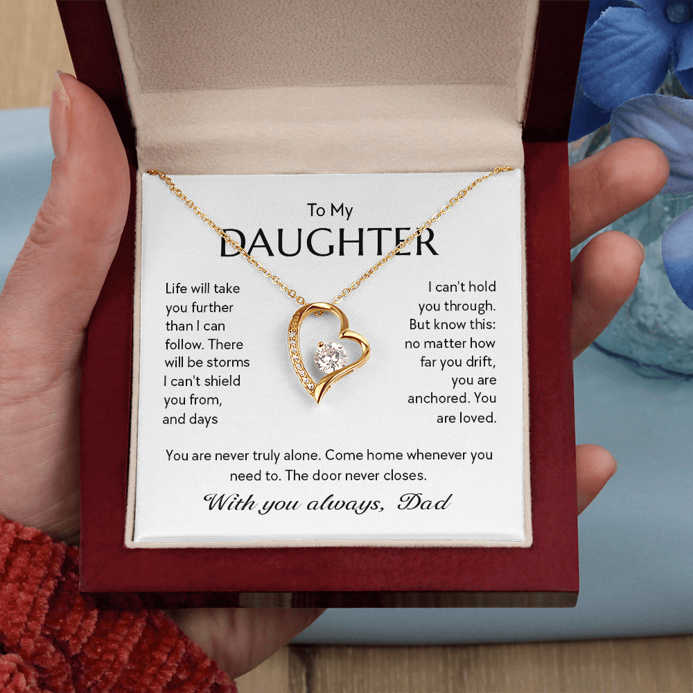 "To My Daughter, No Matter How Far You Go, You Are Loved" Forever Love Heart Necklace – Gift from Dad