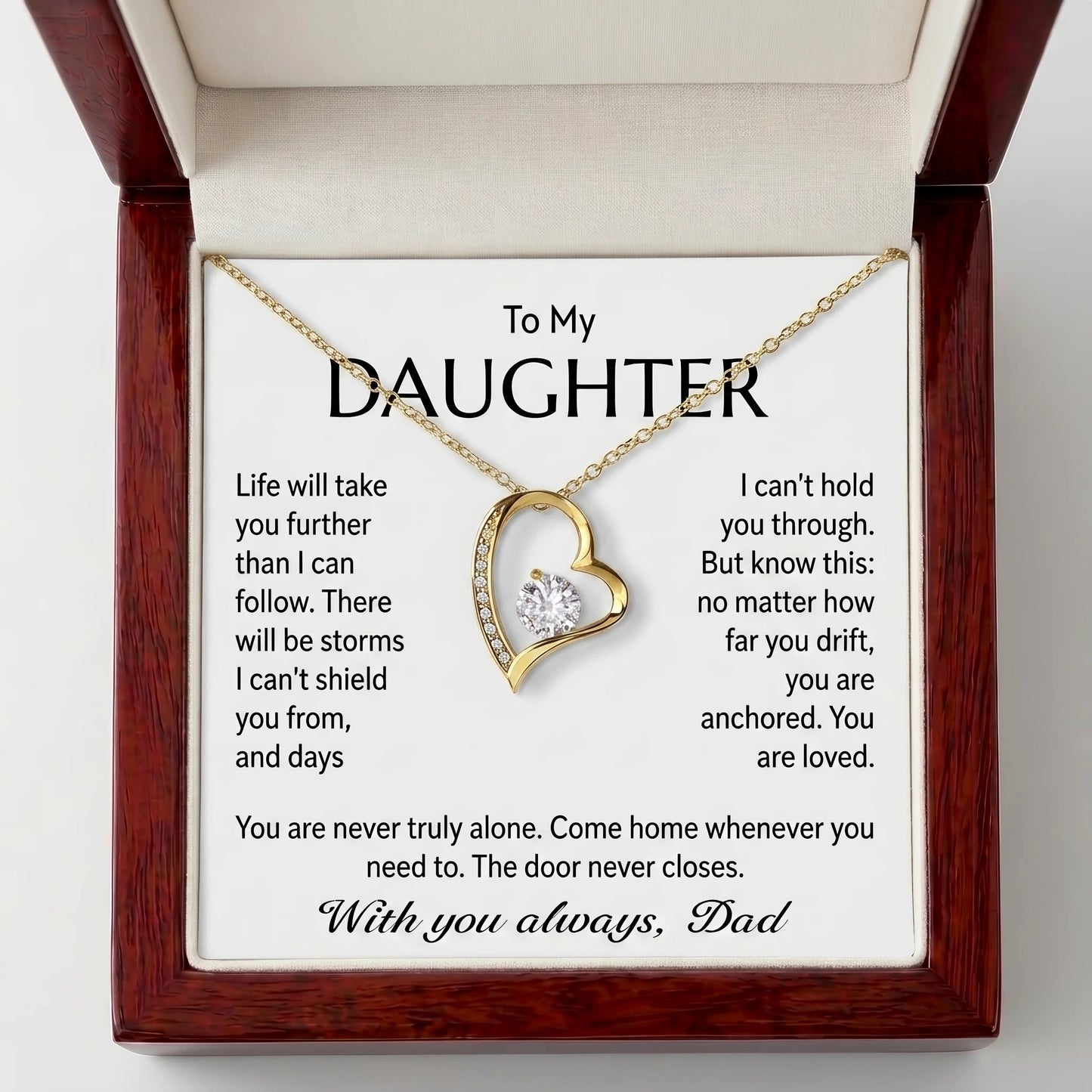 "To My Daughter, No Matter How Far You Go, You Are Loved" Forever Love Heart Necklace – Gift from Dad - The Love Sparkle
