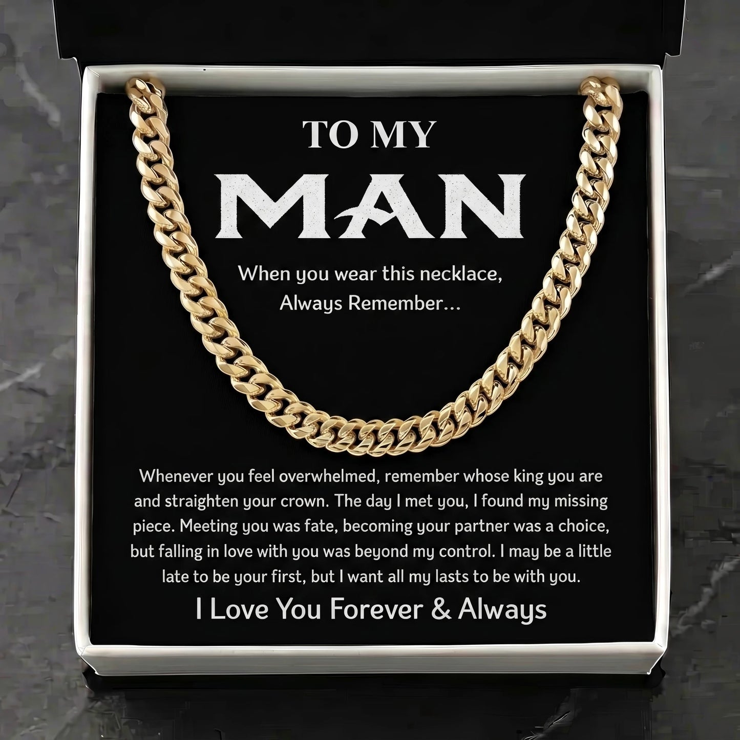 "To My Man" Cuban Link Chain Necklace – Meaningful Keepsake Gift for Husband, Boyfriend & Dad - The Love Sparkle