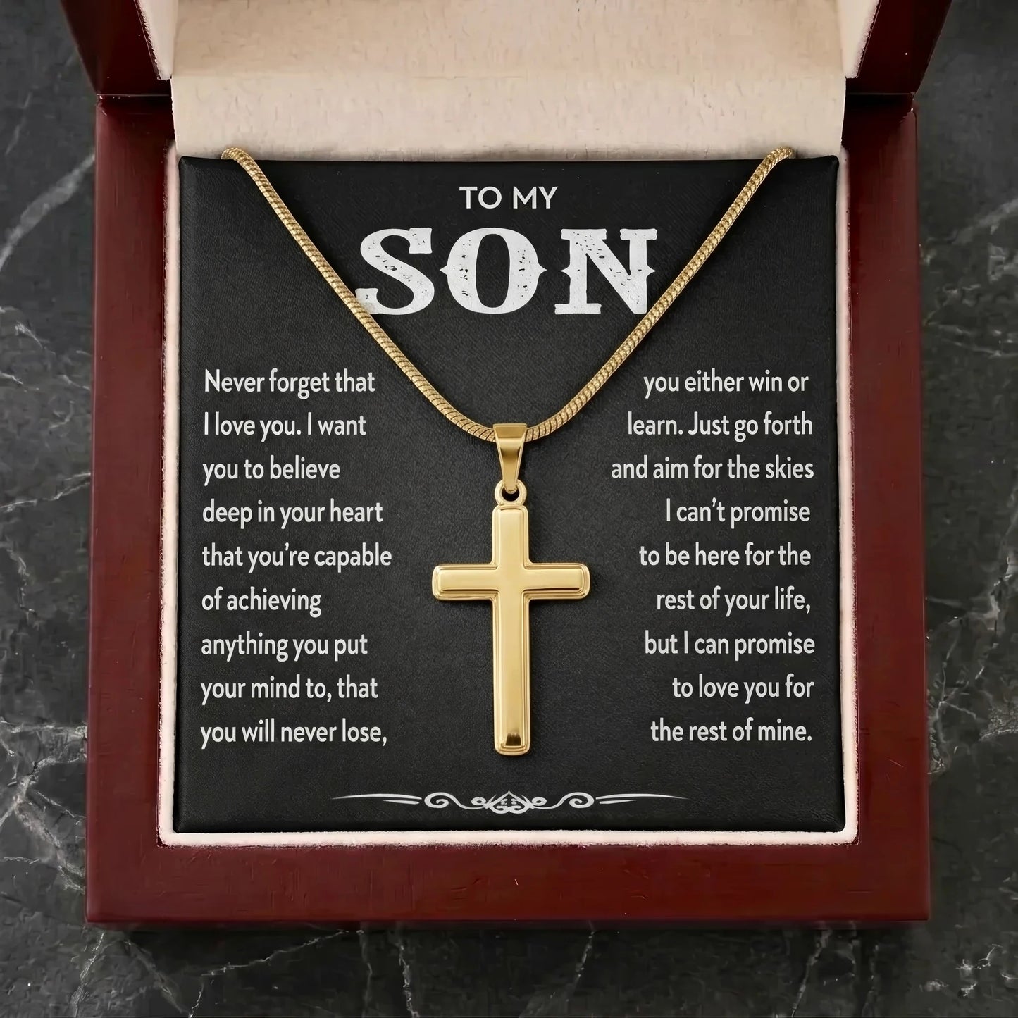 "To My Son" Personalized Cross Necklace – Meaningful Keepsake Gift - The Love Sparkle