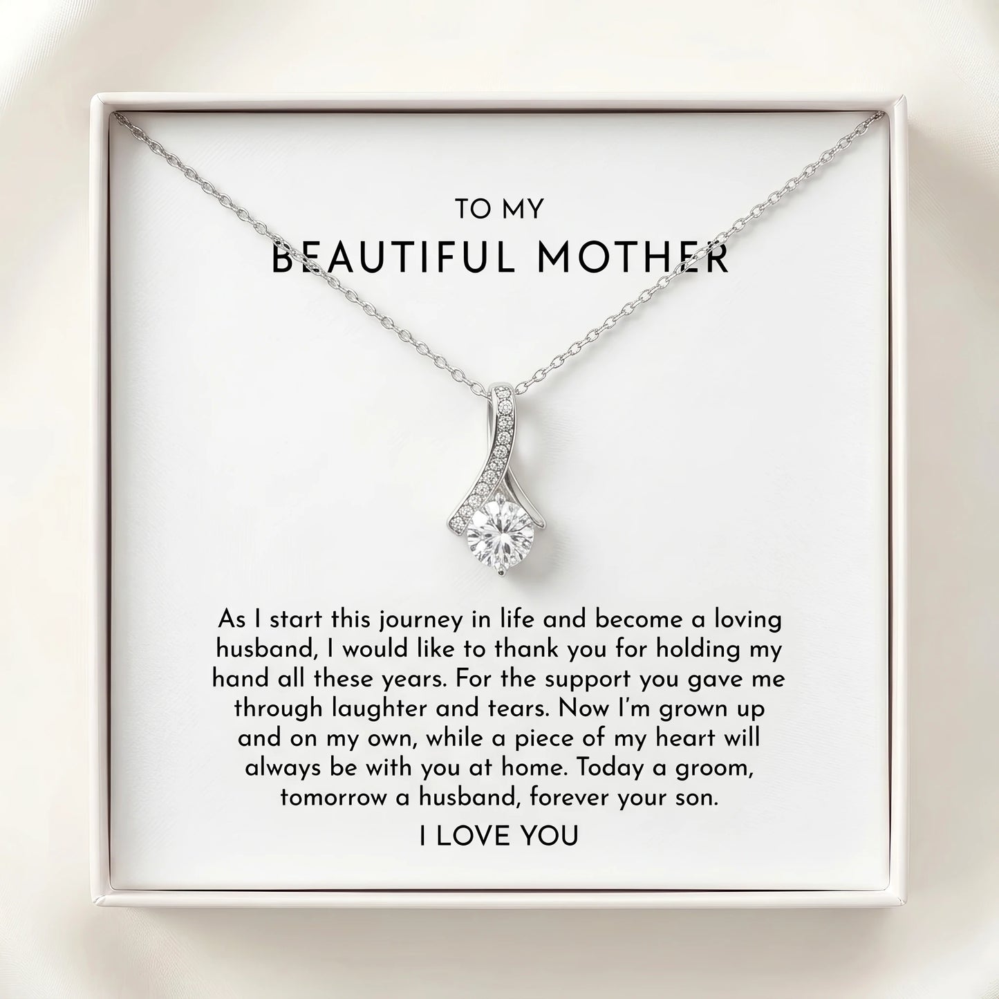 "To My Mother On My Wedding Day, Forever Your Son" Alluring Beauty Necklace – Heartfelt Gift from Son