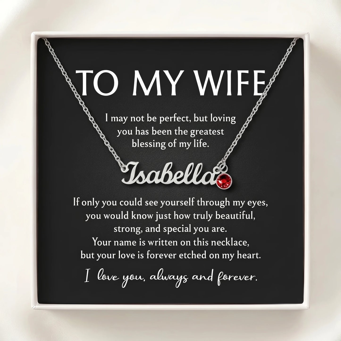 Personalized Name & Birthstone Necklace for Wife - "To My Wife, Always and Forever"