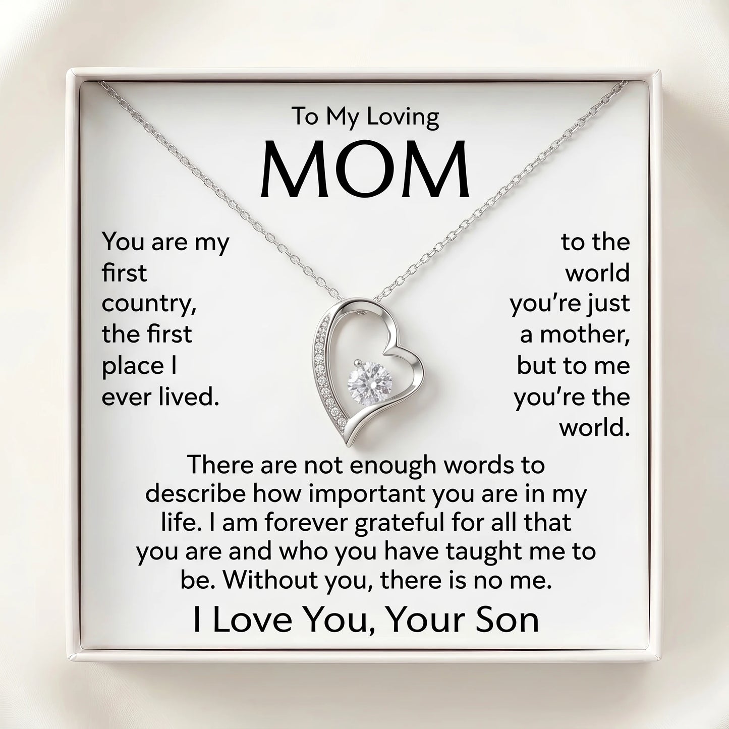 "To My Mom, You Are My Whole World" Forever Love Necklace – Meaningful Gift from Son for Birthday, Mother's Day & Any Occasion