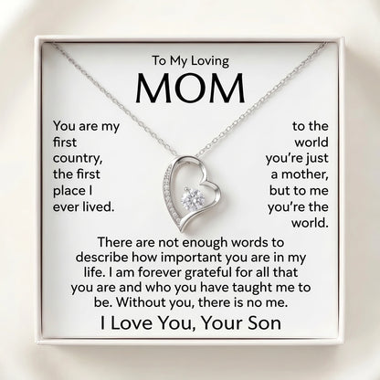 "To My Mom, You Are My Whole World" Forever Love Necklace – Meaningful Gift from Son for Birthday, Mother's Day & Any Occasion