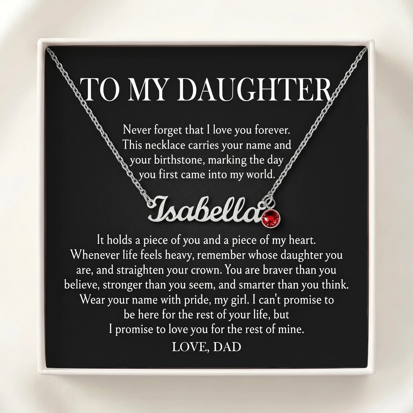 "To My Daughter, Straighten Your Crown" Custom Name Necklace with Birthstone – Meaningful Gift from Dad