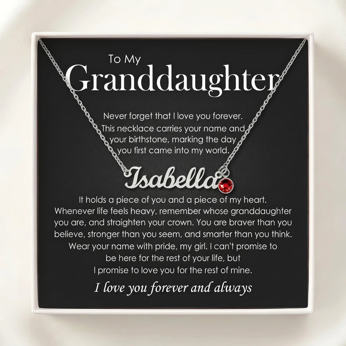 "To My Granddaughter, Straighten Your Crown" Custom Name Necklace with Birthstone – Keepsake Gift