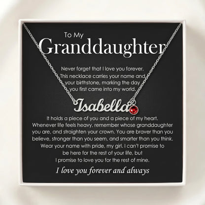 "To My Granddaughter, Straighten Your Crown" Custom Name Necklace with Birthstone – Keepsake Gift