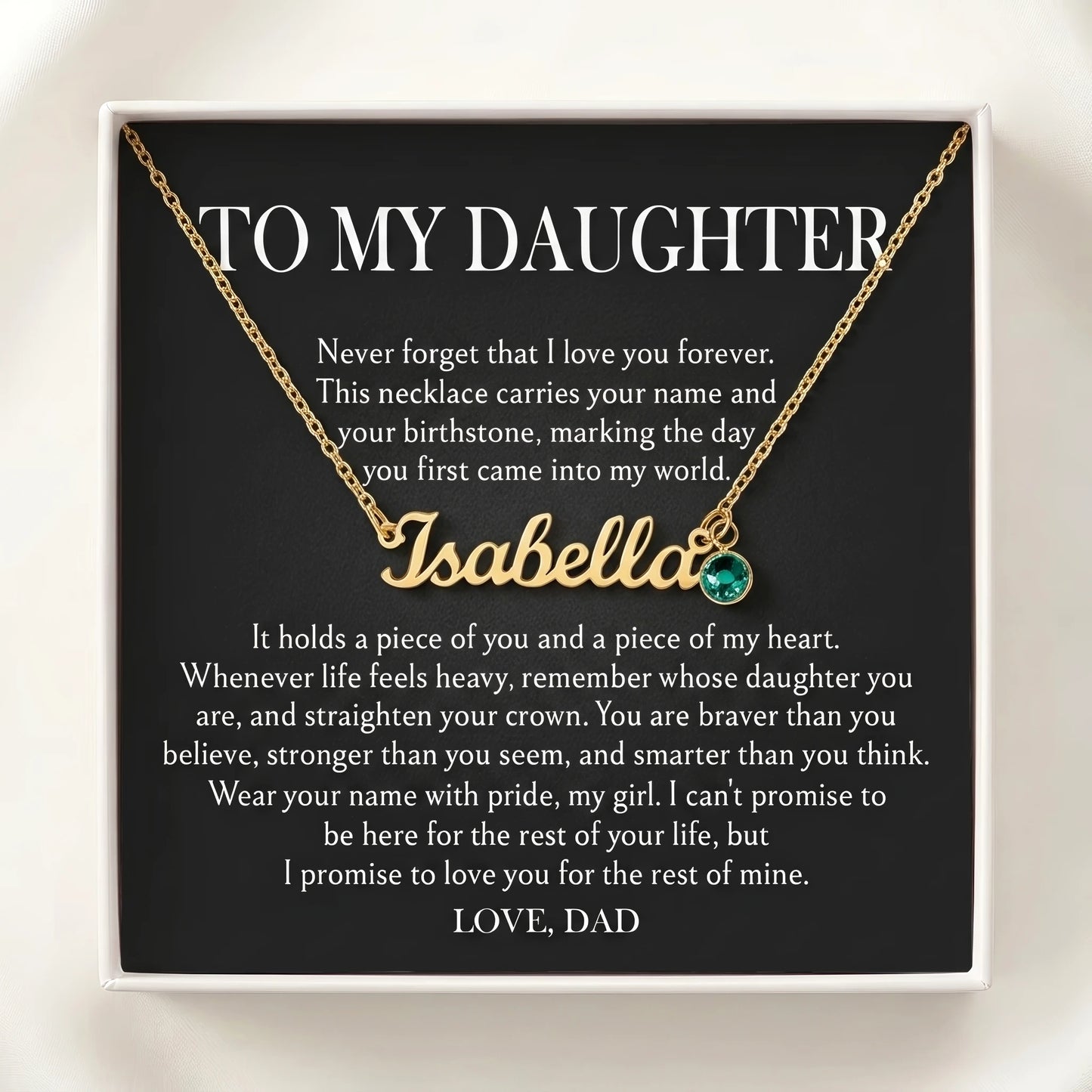 "To My Daughter, Straighten Your Crown" Custom Name Necklace with Birthstone – Meaningful Gift from Dad