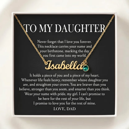 "To My Daughter, Straighten Your Crown" Custom Name Necklace with Birthstone – Meaningful Gift from Dad