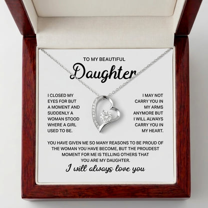 To My Beautiful Daughter – Forever Love Heart Necklace, A Father's Gift She'll Treasure for Life