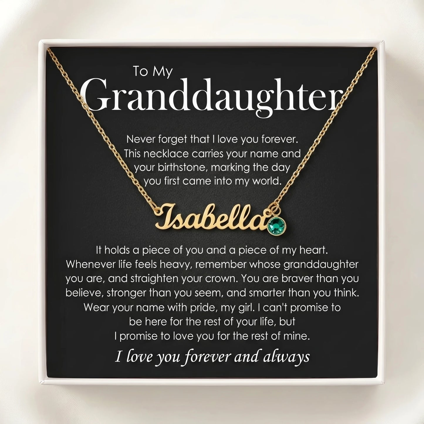 "To My Granddaughter, Straighten Your Crown" Custom Name Necklace with Birthstone – Keepsake Gift