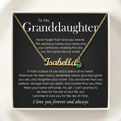 "To My Granddaughter, Straighten Your Crown" Custom Name Necklace with Birthstone – Keepsake Gift