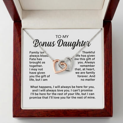 To My Bonus Daughter – Interlocking Hearts Necklace – A Heartfelt Gift for the Girl I Chose to Love