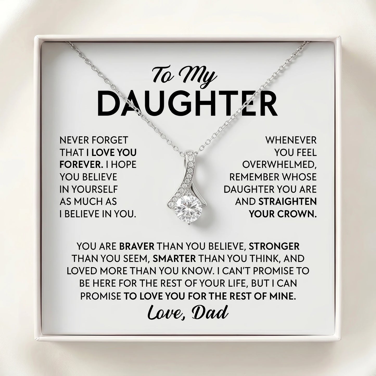 "Straighten Your Crown, Love Dad" Alluring Beauty Necklace – Meaningful Gift from Dad for Daughter for Birthday, Graduation & Any Occasion