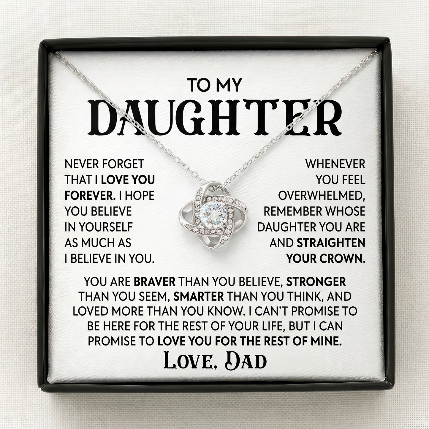 To My Daughter - "Straighten Your Crown" Love Knot Necklace From Dad
