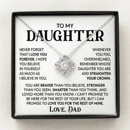 To My Daughter - "Straighten Your Crown" Love Knot Necklace From Dad