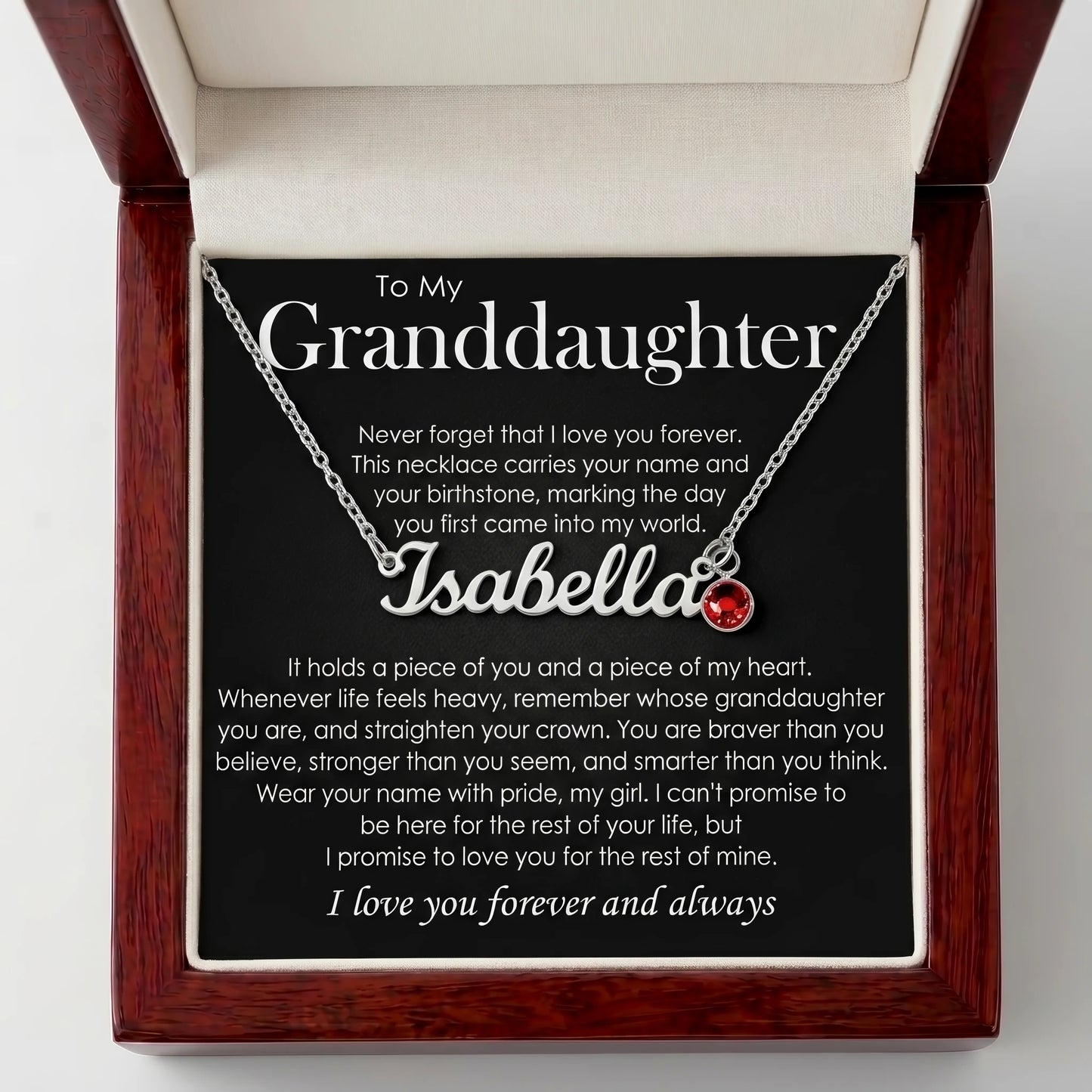 "To My Granddaughter, Straighten Your Crown" Custom Name Necklace with Birthstone – Keepsake Gift
