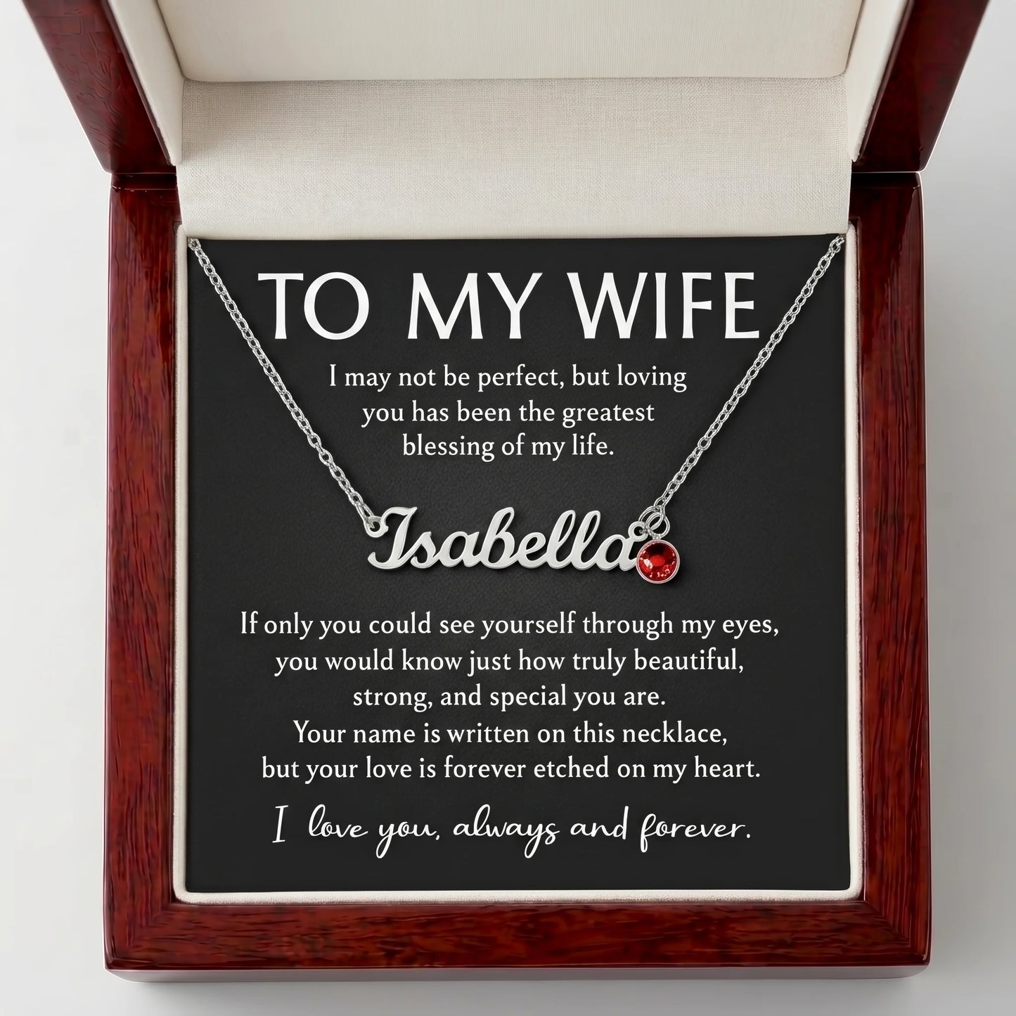Personalized Name & Birthstone Necklace for Wife - "To My Wife, Always and Forever"