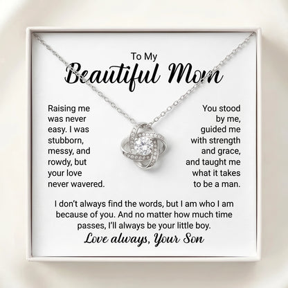 "To My Beautiful Mom, I'll Always Be Your Little Boy" Love Knot Necklace – Meaningful Gift from Son