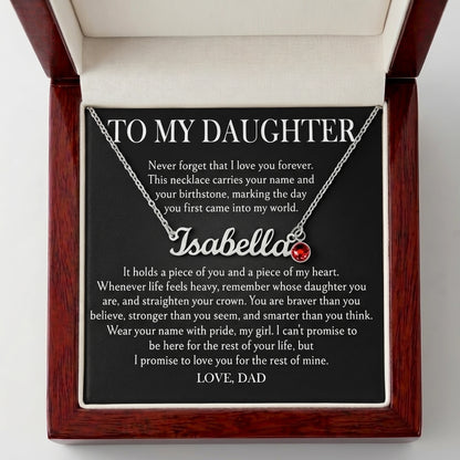 "To My Daughter, Straighten Your Crown" Custom Name Necklace with Birthstone – Meaningful Gift from Dad