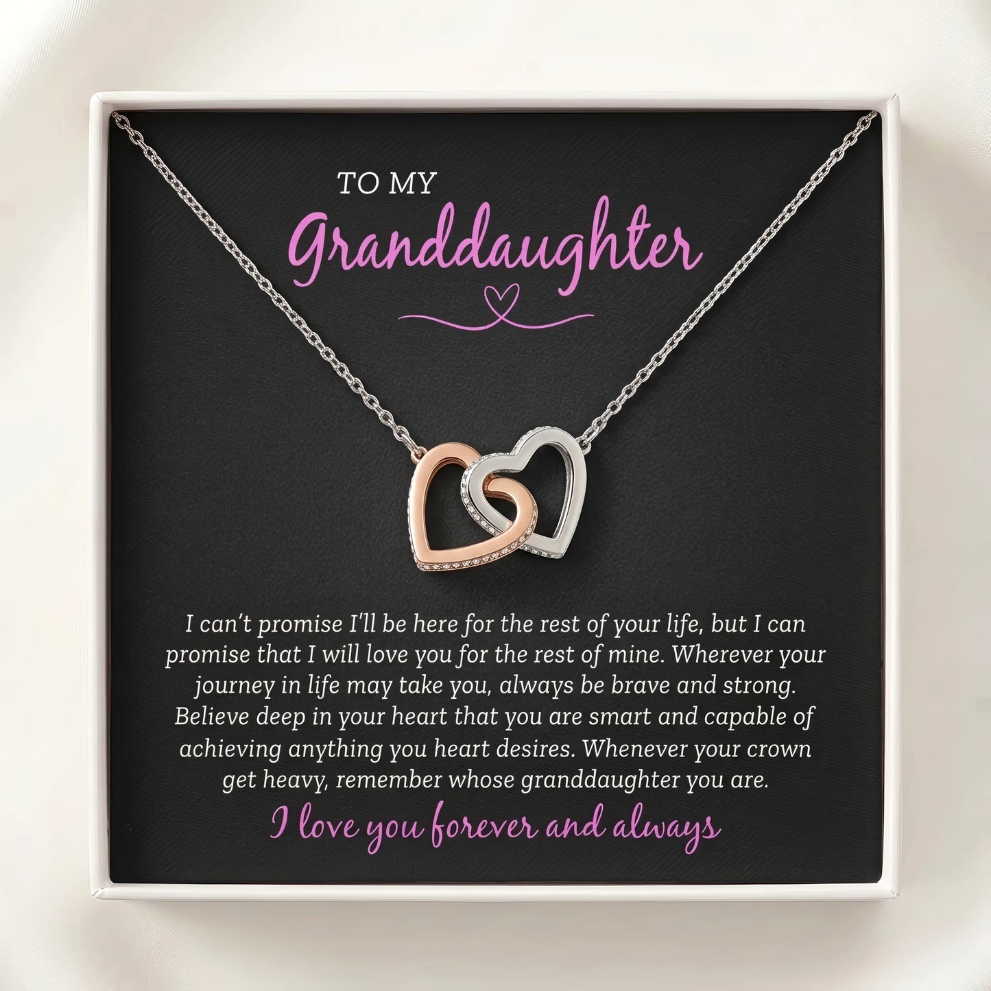 "To My Granddaughter" Interlocking Hearts Necklace – Brave, Strong & Loved Forever and Always