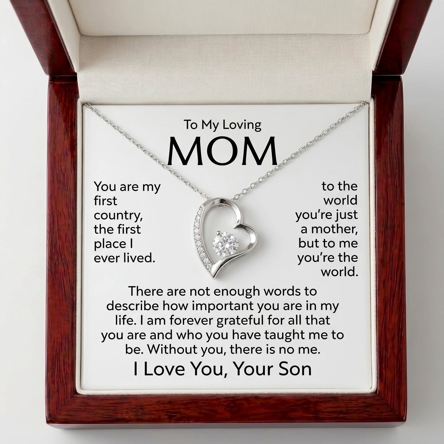 "To My Mom, You Are My Whole World" Forever Love Necklace – Meaningful Gift from Son for Birthday, Mother's Day & Any Occasion