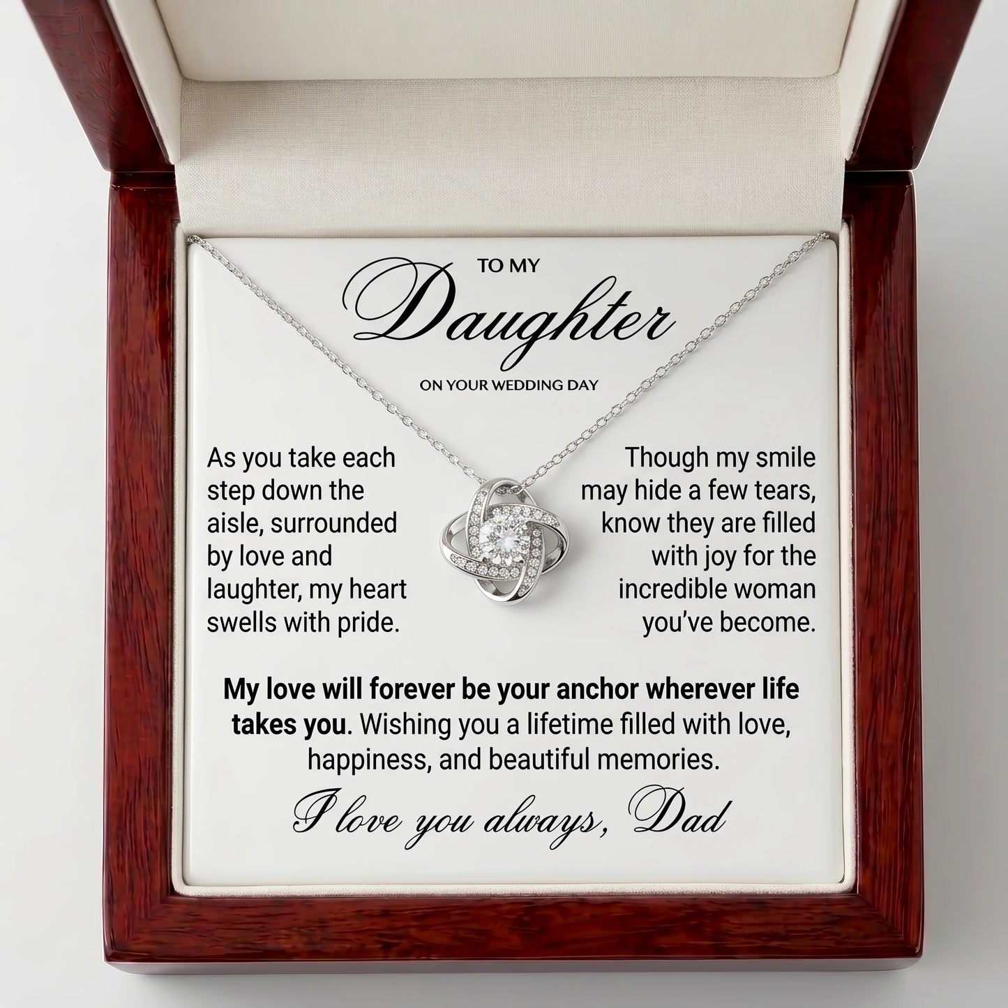 "To My Daughter On Your Wedding Day" Love Knot Necklace – Meaningful Gift from Dad to Bride
