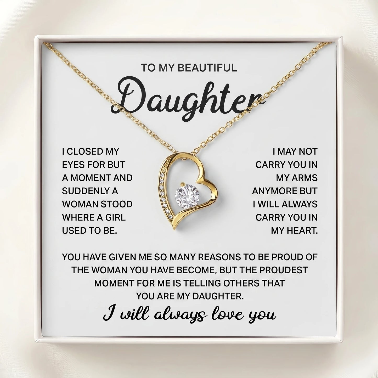 To My Beautiful Daughter – Forever Love Heart Necklace, A Father's Gift She'll Treasure for Life