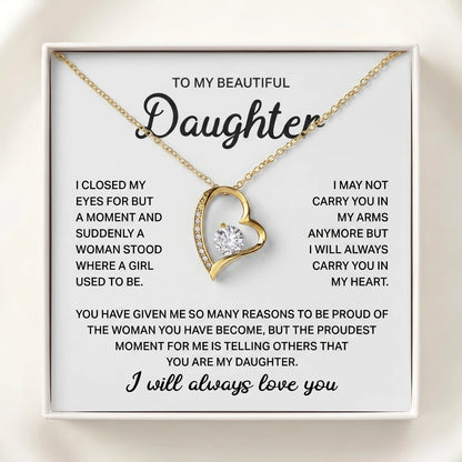 To My Beautiful Daughter – Forever Love Heart Necklace, A Father's Gift She'll Treasure for Life