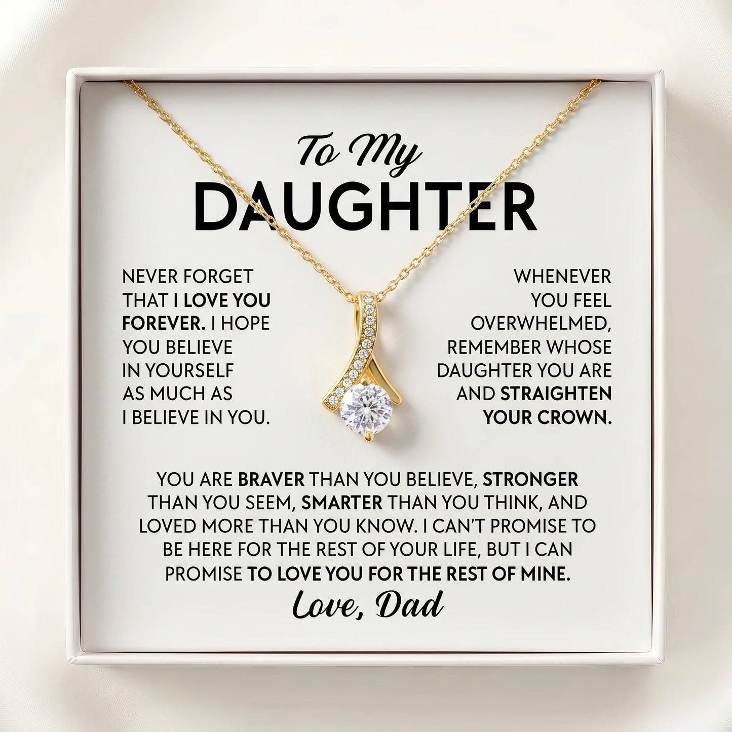 "Straighten Your Crown, Love Dad" Alluring Beauty Necklace – Meaningful Gift from Dad for Daughter for Birthday, Graduation & Any Occasion