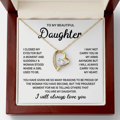To My Beautiful Daughter – Forever Love Heart Necklace, A Father's Gift She'll Treasure for Life