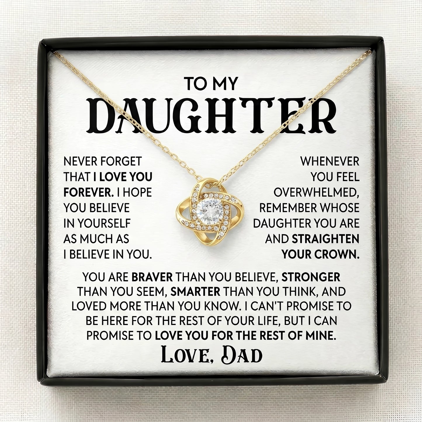To My Daughter - "Straighten Your Crown" Love Knot Necklace From Dad