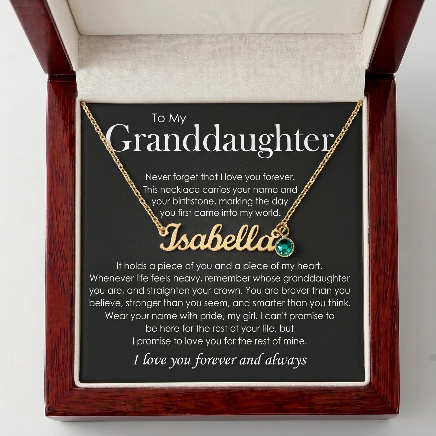 "To My Granddaughter, Straighten Your Crown" Custom Name Necklace with Birthstone – Keepsake Gift