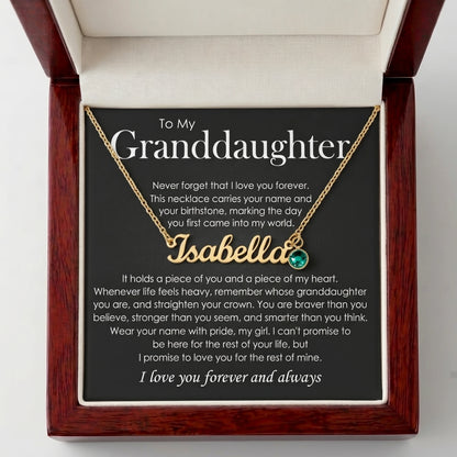 "To My Granddaughter, Straighten Your Crown" Custom Name Necklace with Birthstone – Keepsake Gift