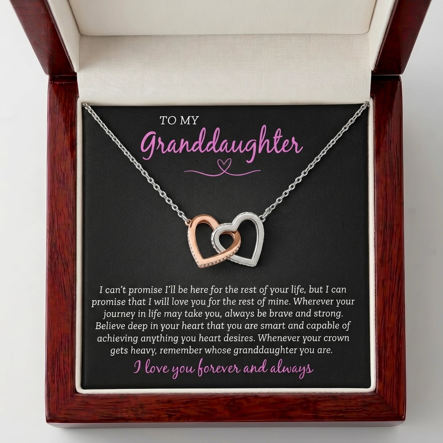 "To My Granddaughter" Interlocking Hearts Necklace – Brave, Strong & Loved Forever and Always