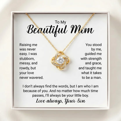 "To My Beautiful Mom, I'll Always Be Your Little Boy" Love Knot Necklace – Meaningful Gift from Son