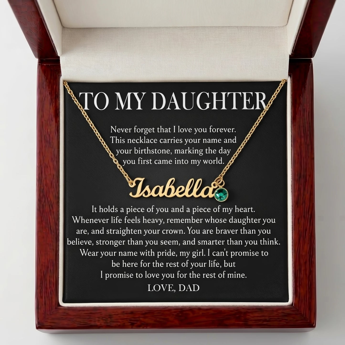 "To My Daughter, Straighten Your Crown" Custom Name Necklace with Birthstone – Meaningful Gift from Dad