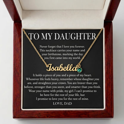 "To My Daughter, Straighten Your Crown" Custom Name Necklace with Birthstone – Meaningful Gift from Dad