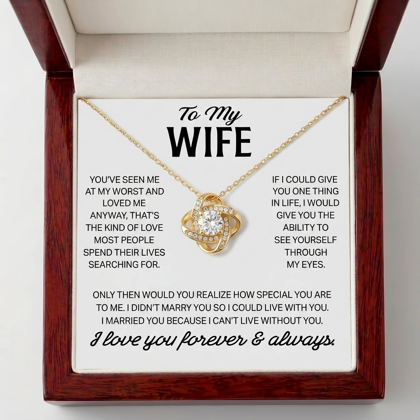 "To My Wife" Love Knot Necklace – Romantic Anniversary, Birthday & Just-Because Gift for Her from Husband