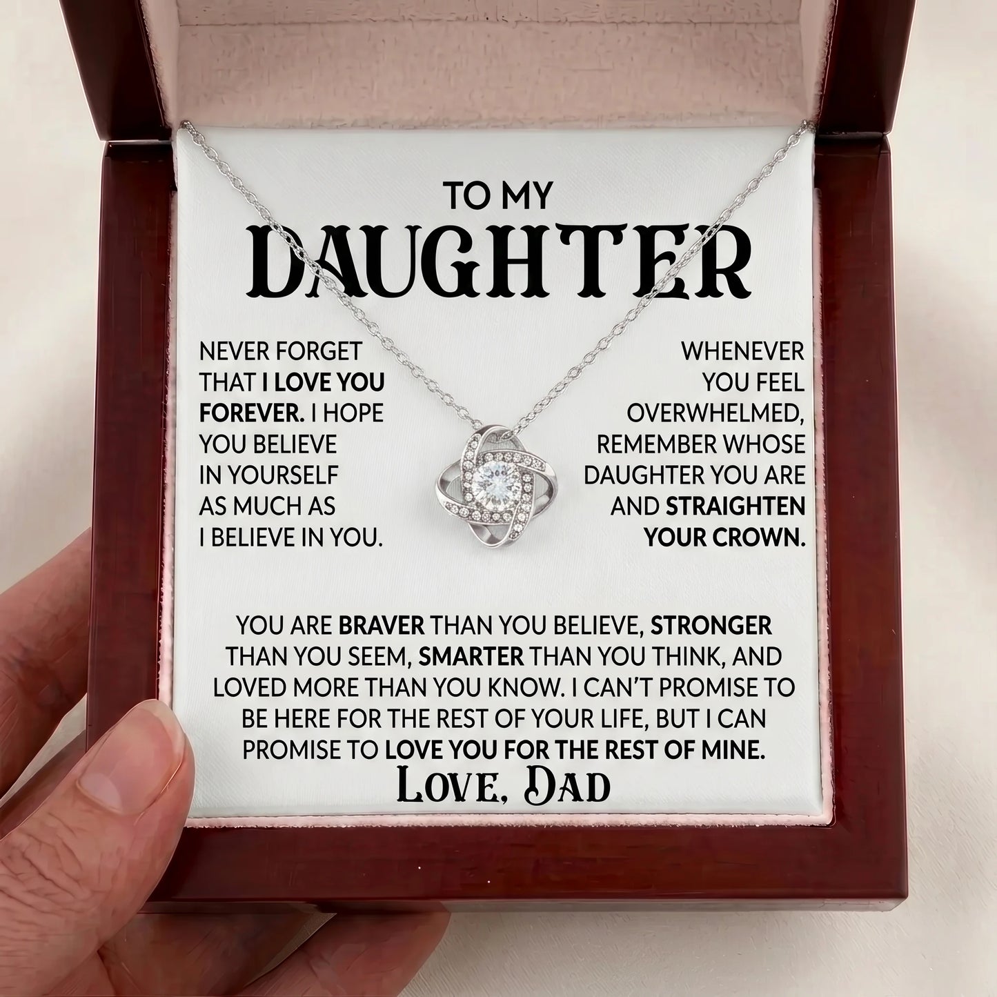 To My Daughter - "Straighten Your Crown" Love Knot Necklace From Dad