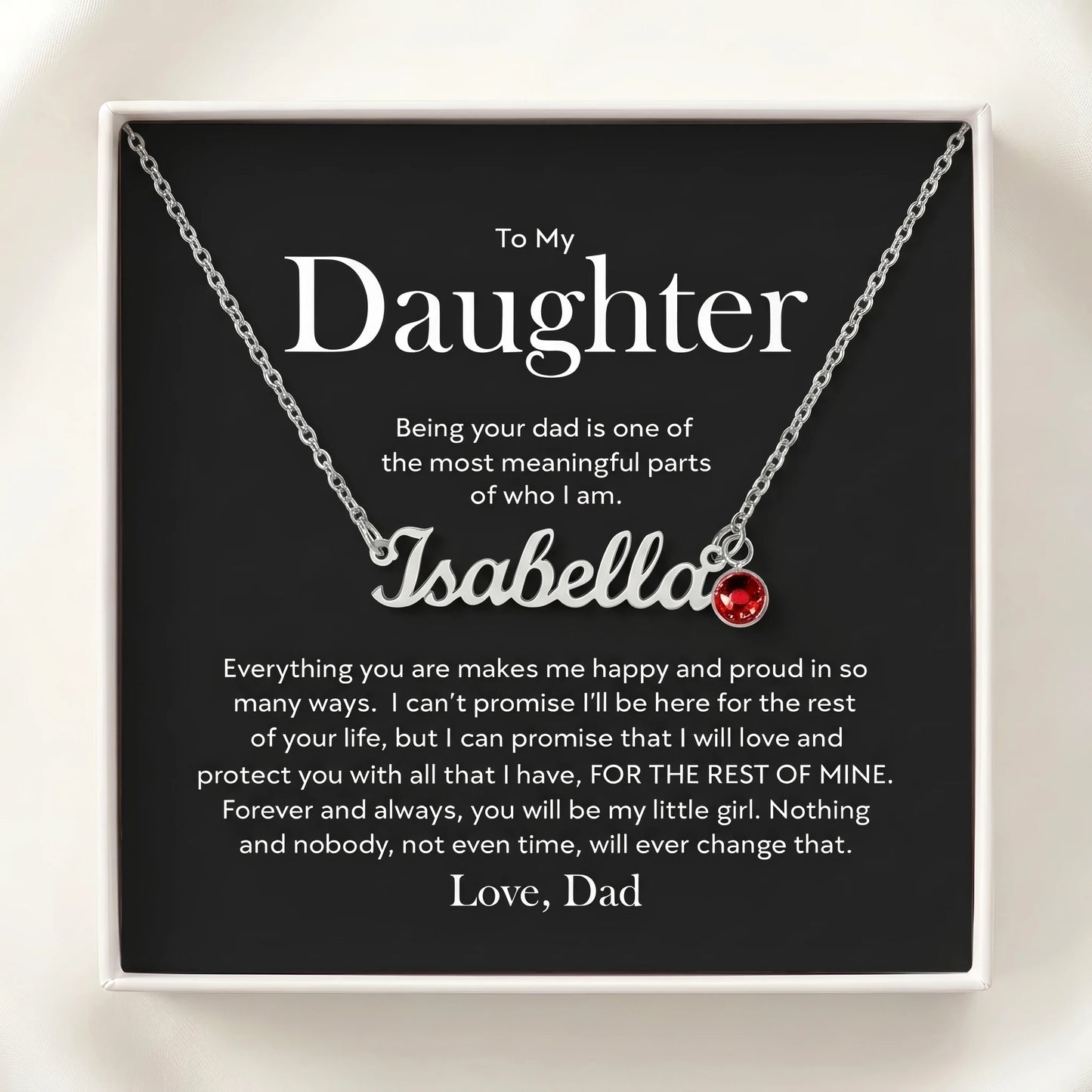 "To My Daughter, Forever My Little Girl" Custom Name Necklace with Birthstone – Meaningful Gift from Dad