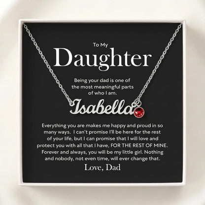 "To My Daughter, Forever My Little Girl" Custom Name Necklace with Birthstone – Meaningful Gift from Dad
