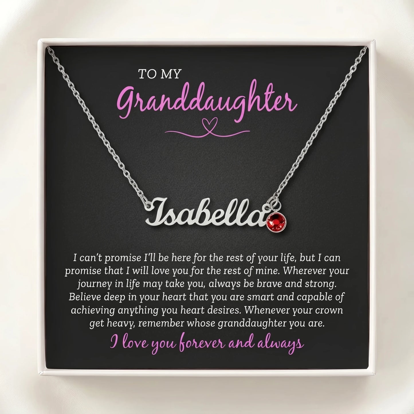 Custom Name Necklace with Birthstone – To My Granddaughter, Loved Forever & Always
