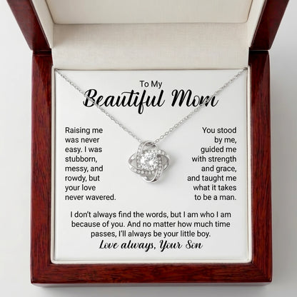 "To My Beautiful Mom, I'll Always Be Your Little Boy" Love Knot Necklace – Meaningful Gift from Son