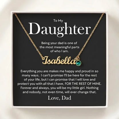 "To My Daughter, Forever My Little Girl" Custom Name Necklace with Birthstone – Meaningful Gift from Dad