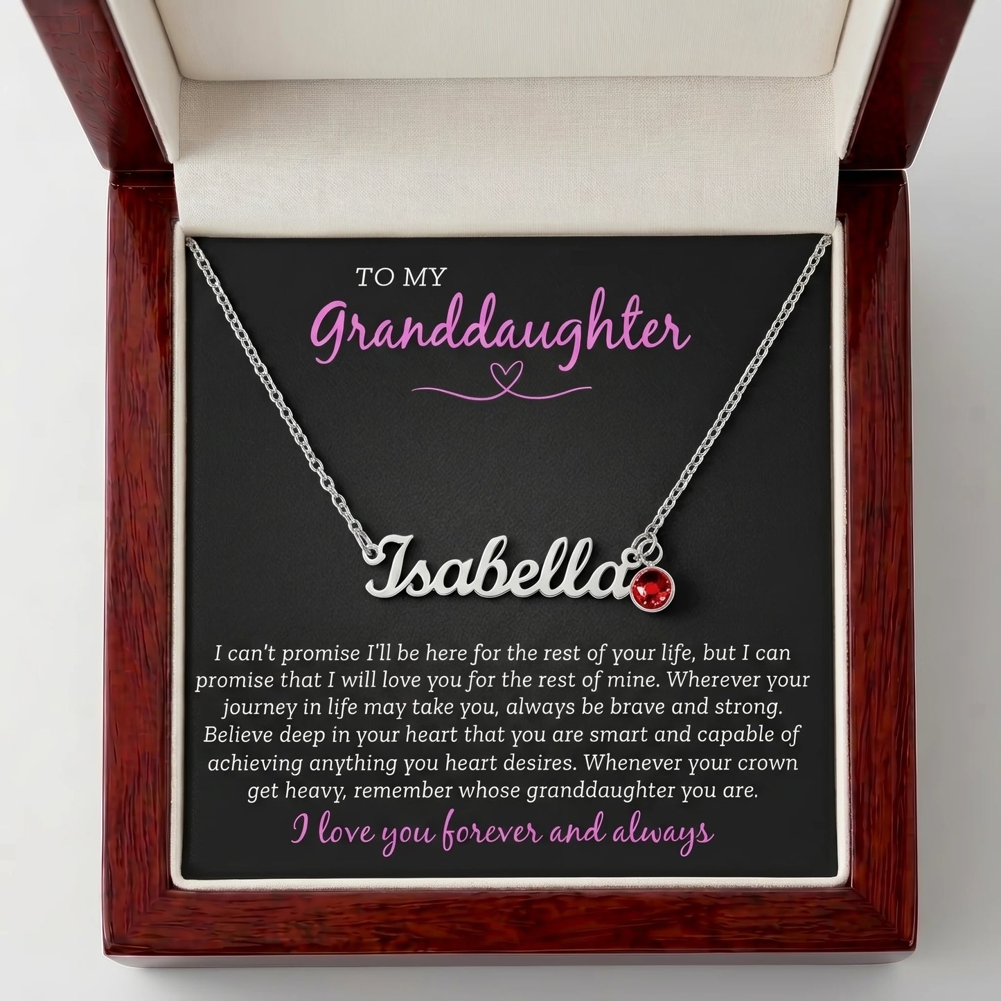 Custom Name Necklace with Birthstone – To My Granddaughter, Loved Forever & Always