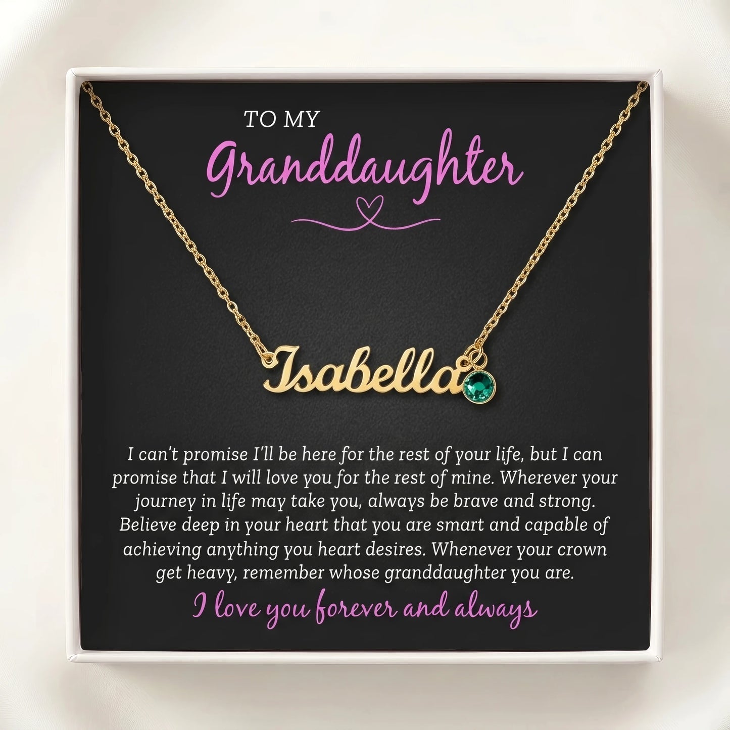 Custom Name Necklace with Birthstone – To My Granddaughter, Loved Forever & Always