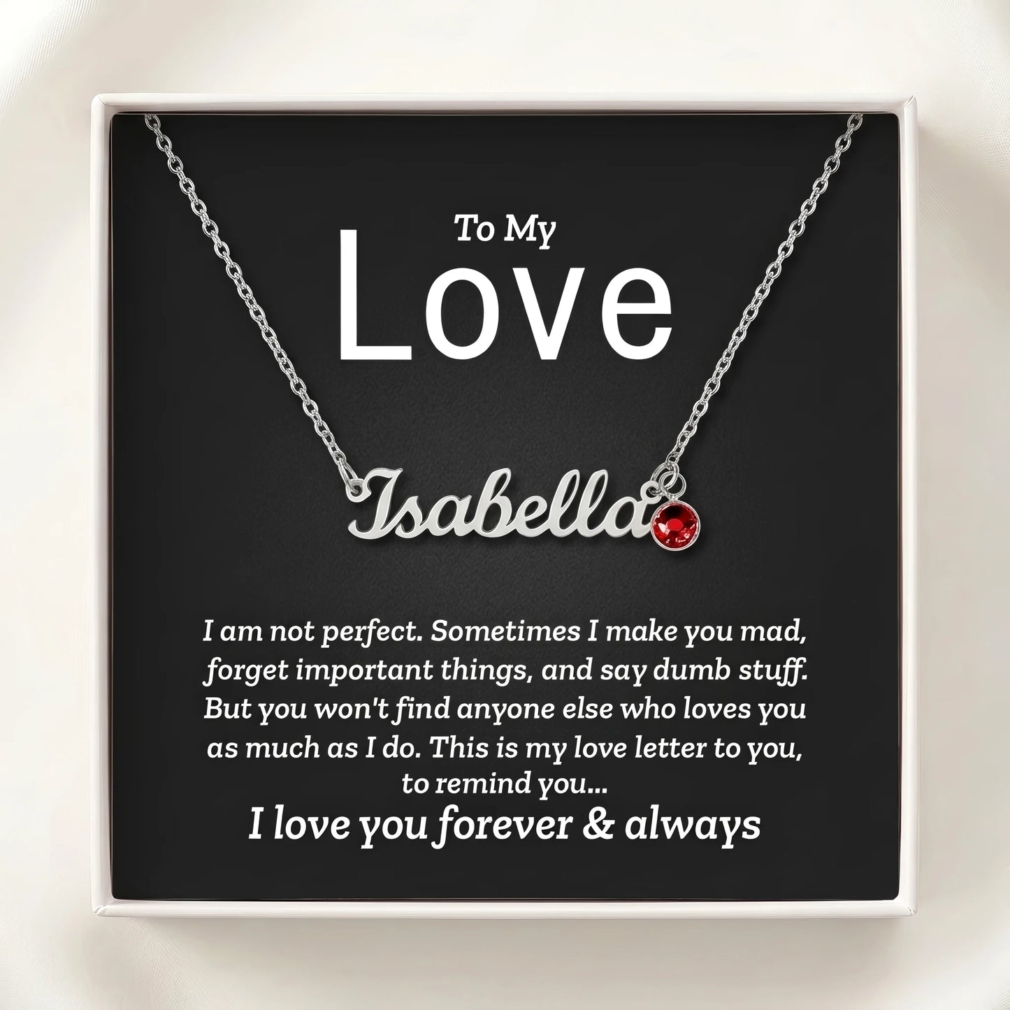 "To My Love, My Love Letter to You" Custom Name Necklace with Birthstone – Personalized Gift for Her